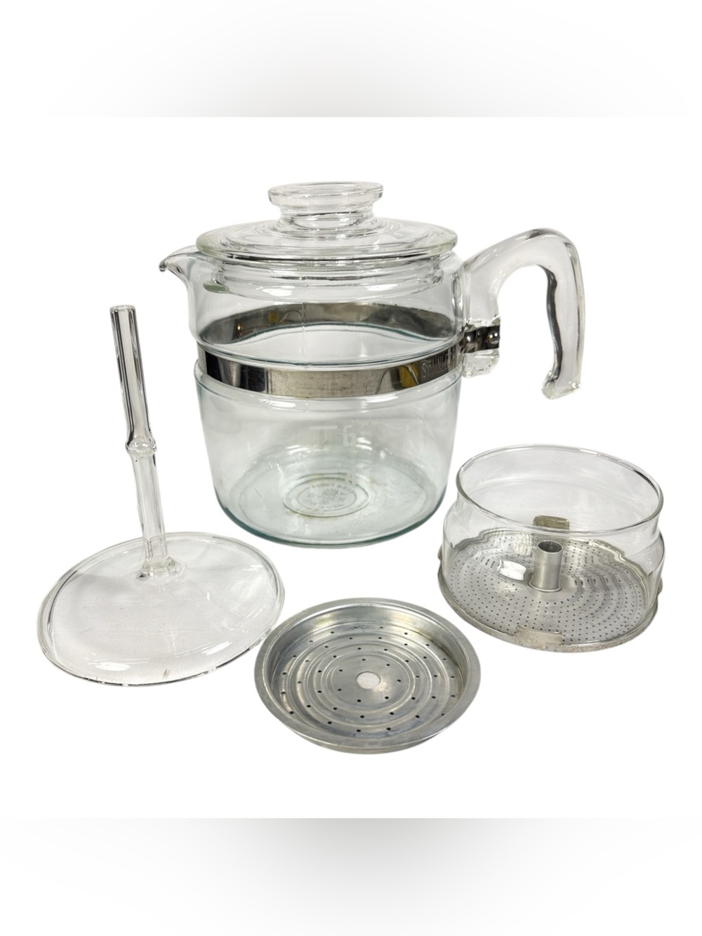 Vintage Pyrex 7756-B 6 Cup Glass Percolator Coffee Pot Flame Ware Complete